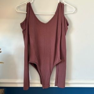 Purple open shoulder bodysuit